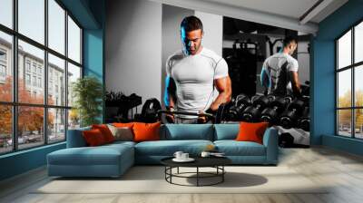 bodybuilder pumping up hands in gym Wall mural