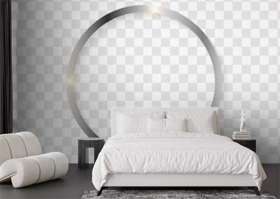 Metallic silver circle frame with text space on transparent textured. Elegant celebration event design. Wall mural