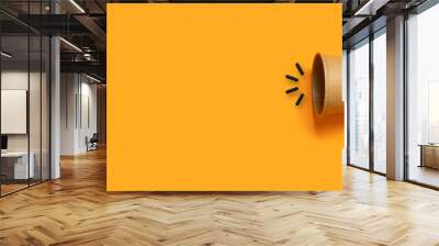 Refer a Friend. Business concept image with paper cup megaphone on orange background with copy space. Attention concept announcement. Minimal flat lay Wall mural