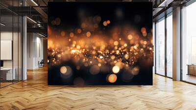 Trendy decoration bokeh glitters background, abstract shiny backdrop with circles. Magic night dark blue abstract background with sparkling glitter bokeh and lights.  Wall mural