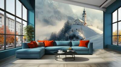 A church on a snowy mountain Wall mural