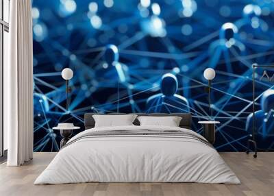 Blue social network background.HR, online recruitment, Wall mural