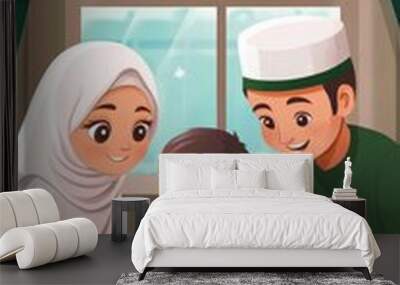 Islamic faith family illustration Wall mural