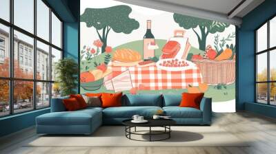 Picnic Large color block illustration  Wall mural