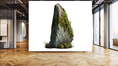 Beautiful natural tall rock with moss, transparent background, 3d rendering, can be used for natural garden yard decoration, generative ai.	 Wall mural