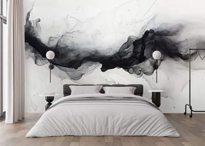 Chinese ink painting black and white abstract background, copy space, calm and elegant, zen, Asian calligraphy wallpaper.	 Wall mural