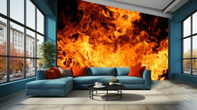 Flames burning on black background Wall mural