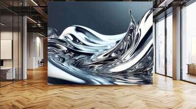 Mellow silvery liquid metal texture. Wall mural