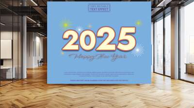 Editable text effect 2025 Happy New Year 3d cartoon template style modern premium vector Wall mural