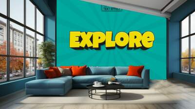 Editable text effect Explore 3d cartoon template style modern premium vector Wall mural