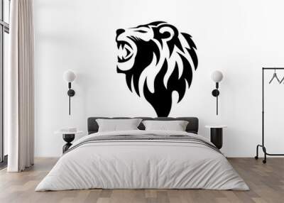 elegance black tattoo art Roaring head lion logo, symbol design illustration Wall mural