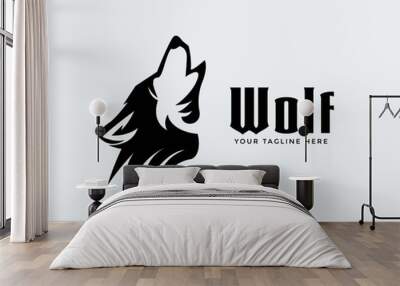 Elegant head roaring wolf art logo design inspiration Wall mural