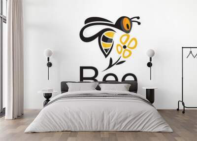 Flying bee at flower logo design template illustration inspiration Wall mural