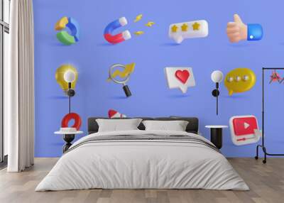 3d digital marketing seo sales social media icon collection Wall mural