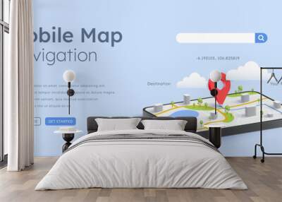 3d smartphone GPS map navigation illustration Wall mural