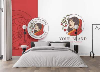 beautiful indian bride logo design Wall mural