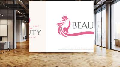 beauty hairstyle and flower logo design Wall mural