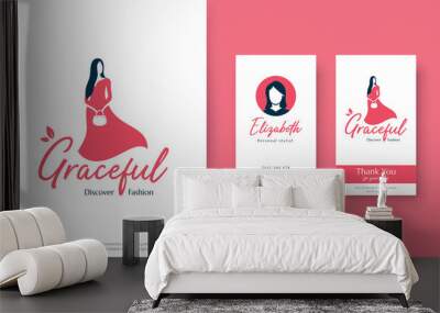 graceful red dress woman logo design Wall mural