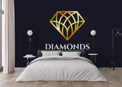 luxury gold diamond with floral pattern logo design Wall mural