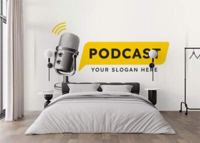 set Microphone radio podcast logo design Wall mural