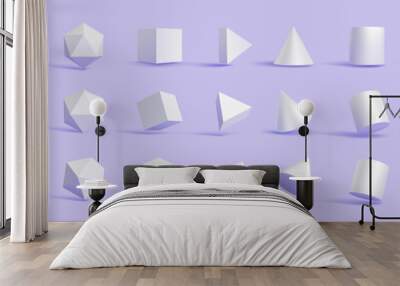 white basic geometric shapes in three different angle view Wall mural