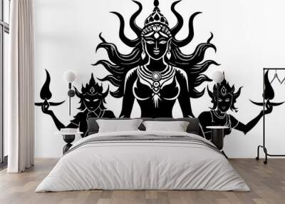 Durga and the demon vector silhouette illustration Wall mural