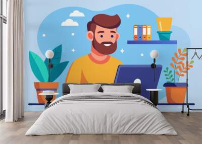 Man working on laptop vector illustration Wall mural