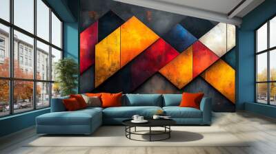 Abstract geometric pattern of colorful diamonds on a textured background. Wall mural