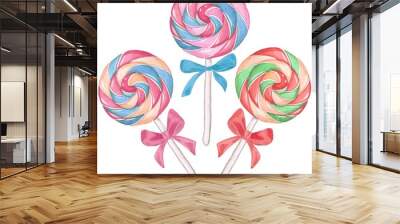 Lollipops 2. Set. Watercolor drawing.Handmade drawing. Isolated on white Wall mural