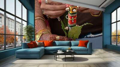 Bride And Groom Perfoming indian Rituals For Wedding Wall mural