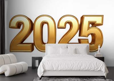 3d gold 2025 happy new year on Isolated transparent background png. generated with AI Wall mural