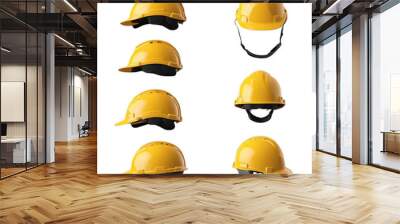 yellow construction helmet from different views on Isolated transparent background png. generated with AI Wall mural