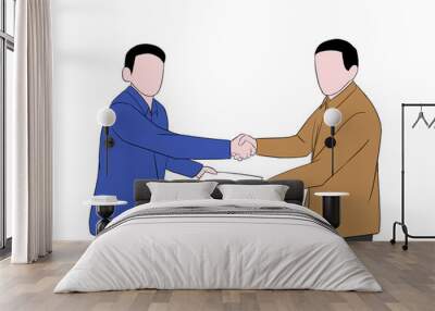 handshake between two businessmen illustration, white background, business people shaking hands Wall mural