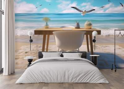 Beautiful ocean sea beach outdoor office wallpaper AI Generated Image Wall mural