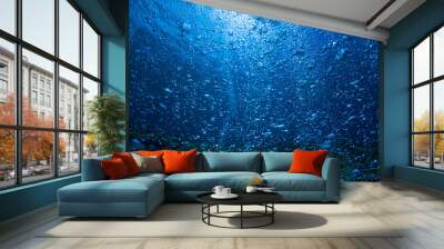 Rising Bubbles in Deep Underwater Wall mural