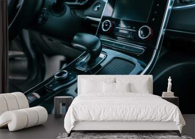 automatic transmission shift selector in the car interior. Closeup a manual shift of modern car gear shifter Wall mural