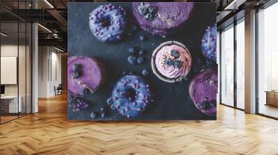 Colorful cakes on a dark background, beautiful picture Wall mural