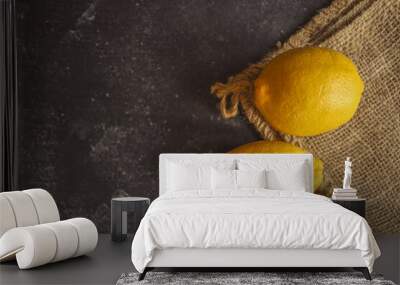 Fresh and juicy lemon on a dark rustic background Wall mural