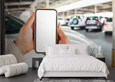 Mockup blank screen mobile phone for app or web site mockup promotion. Ideal for auto dealership, automobile service online, smart car concept, Car shopping online. Wall mural