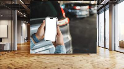 Mockup blank screen mobile phone for app or web site mockup promotion. Ideal for auto dealership, automobile service online, smart car concept, Car shopping online Wall mural