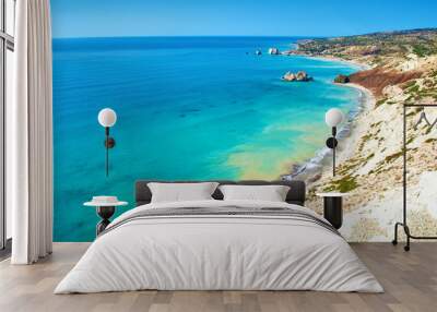 View from above on Petra tou Romiou sea stack Wall mural