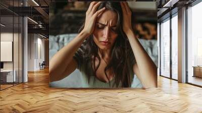 Female headache, problem of migraine and depression, stress woman concept Wall mural