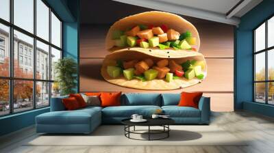 Delicious Mexican Tacos Latin American Food In Anime Style Digital Painting Illustration Wall mural