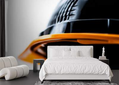 A close-up view of a safety helmet worn by a construction worker, symbolizing protection and professionalism in construction. Wall mural