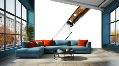 A knife with a wooden handle and a silver blade Wall mural