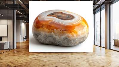 Beautiful agate stone featuring stunning bands of orange and white, perfect for decoration or as a unique gift. Wall mural