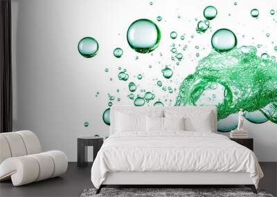 Fresh green bubbles floating in water, creating a refreshing and lively atmosphere perfect for summer themes. Wall mural