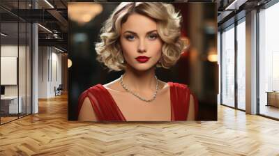 Hollywood glamour portrait of woman with vintage makeup and hair, AI Generated Wall mural