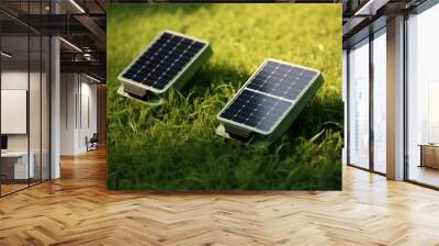 Two solar panels are on the grass Wall mural