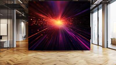 Vibrant abstract light burst background, showcasing colorful streaks and particles in radiant motion, creating a dynamic visual explosion. Wall mural